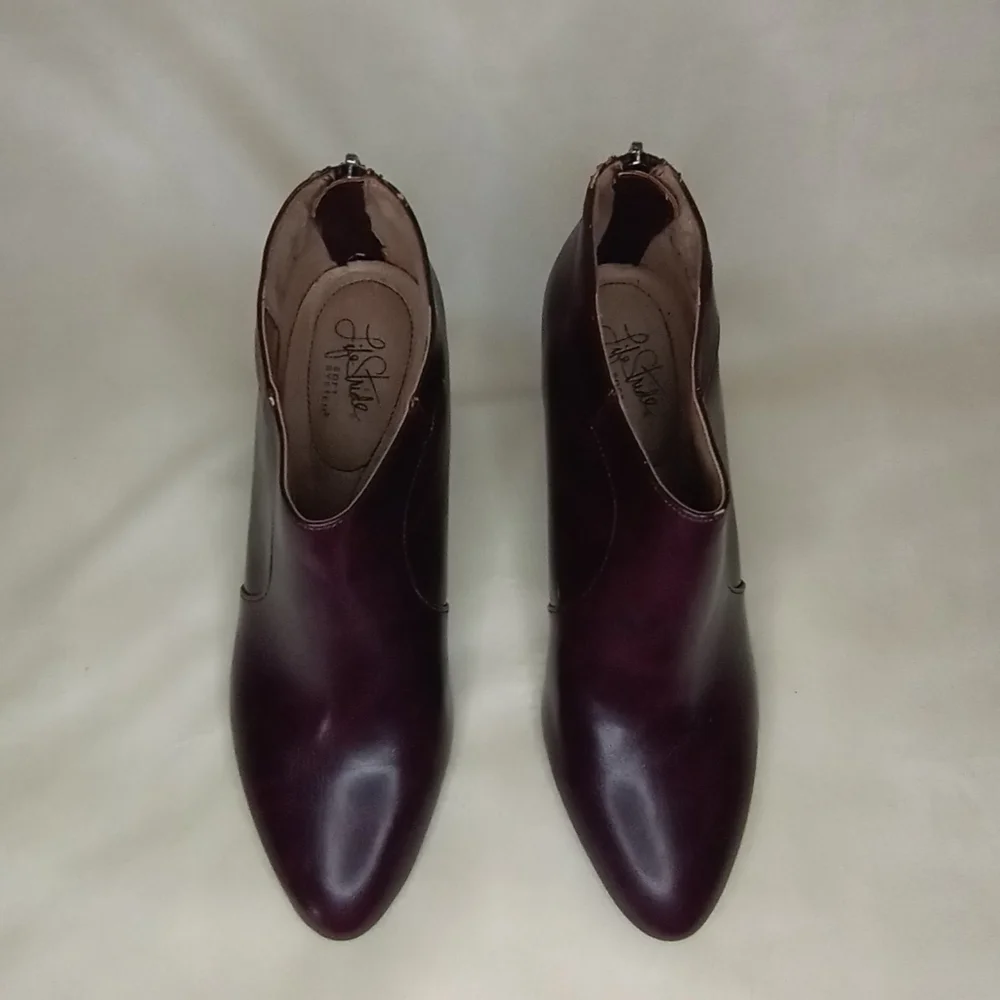 Life Stride Leather Burgundy Georgia Maroon Boho Moto Ankle Boot In Pinot Noir